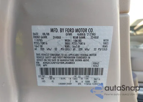 2009 Mercury Mariner V6 из США, поврежденный, VIN 4M2CU91G19KJ04803